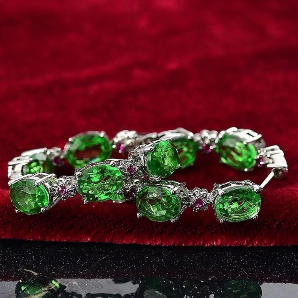 EverTrue Chartreuse Quartz (Triplet) and Lab Created Ruby 14.50 ctw Floral Hoops